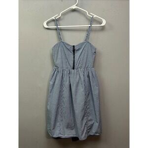 Lucky Brand Girls Dress Large Blue White Geometric Print Smocked Zipper Sundress